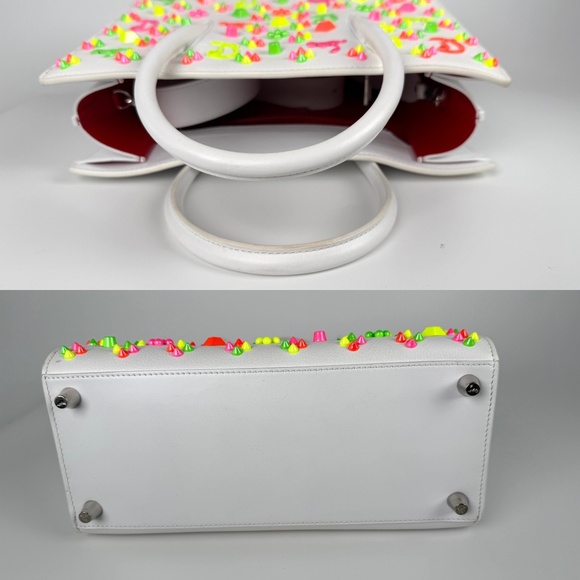 Sold Christian Louboutin Paloma Medium Spike Loubinthesky White Neon Tote Bag - Picture 6 of 11